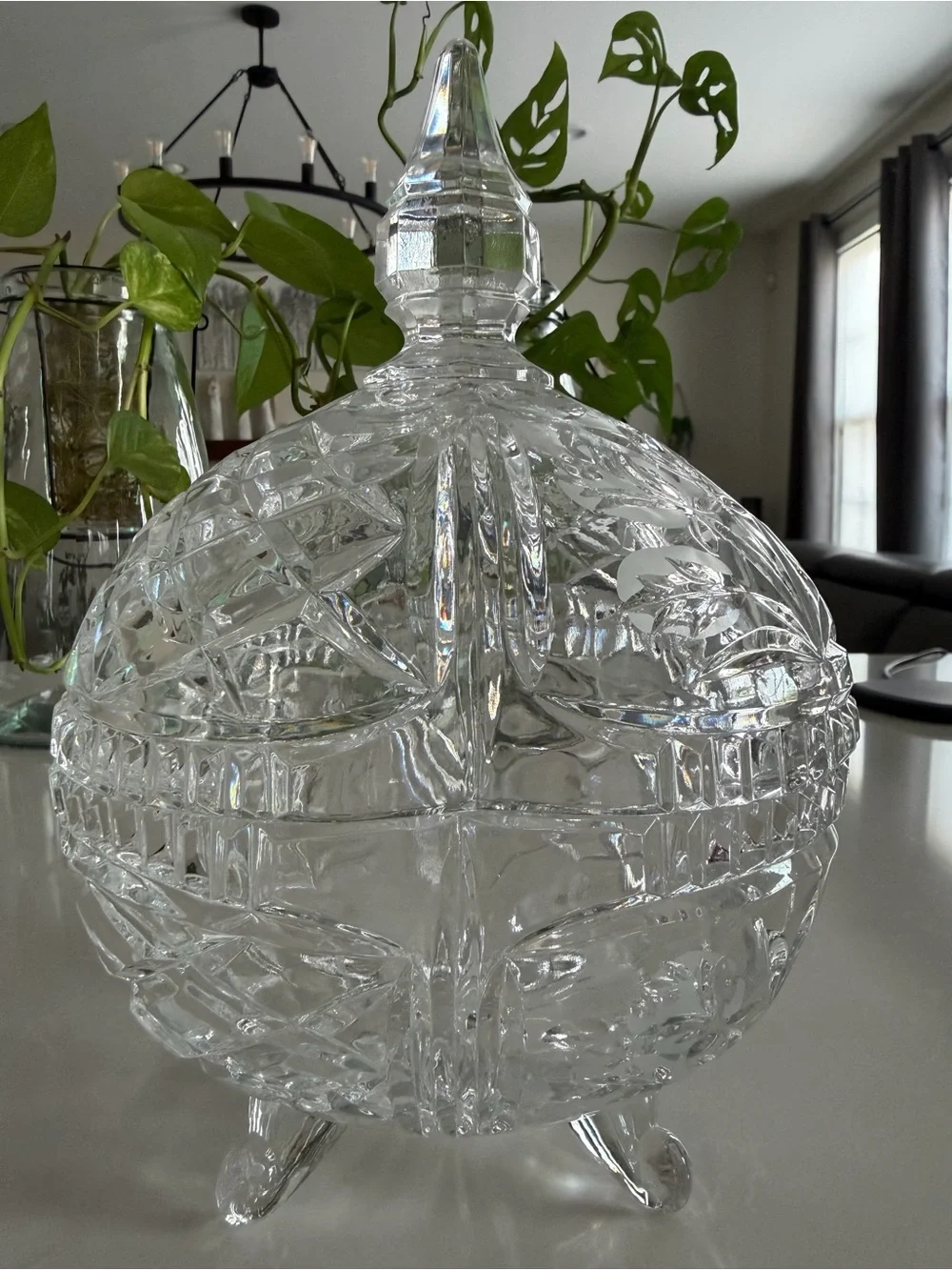 Vintage Cut Crystal Covered Candy Dish 10” Footed Lidded Trinket Bowl NWOT